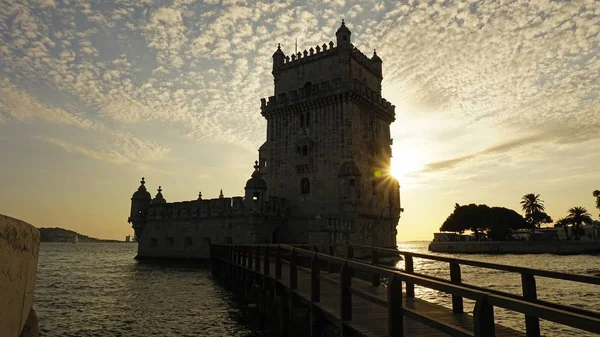 Lizbon Belemtower Doğal Günbatımı — Stok fotoğraf