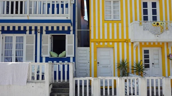 Pequenas Casas Tradicionais Coloridas Costa Nova — Fotografia de Stock