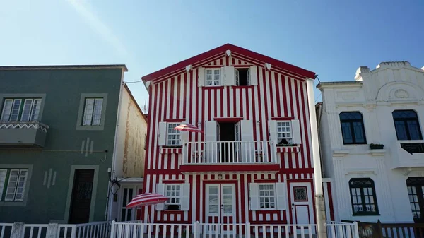 Pequeñas Casas Tradicionales Coloridas Costa Nova — Foto de Stock