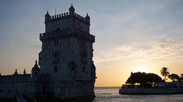 Lizbon Belemtower Doğal Günbatımı — Stok fotoğraf