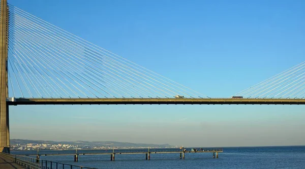 Sonnenuntergang Der Modernen Brücke Von Lissabon Portugal — Stockfoto