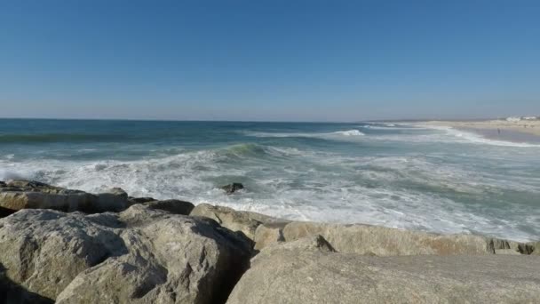 Zware Golven Aanraken Atlantische Strand Portugal — Stockvideo