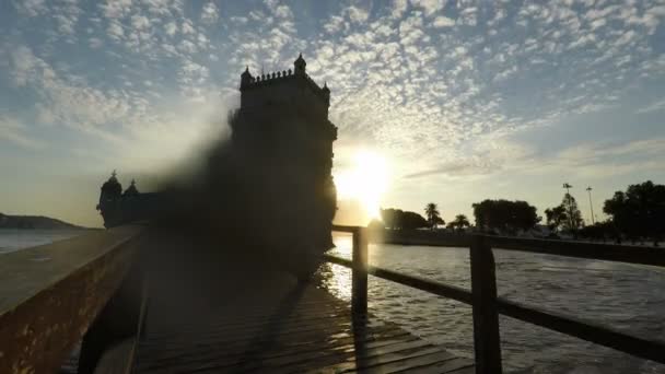 Lisabon Portugalsko Cca Října 2018 Malebný Západ Slunce Belémská Věž — Stock video