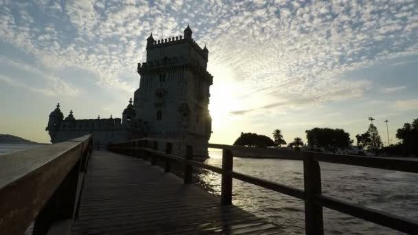 Lisbon Portugal Circa Octubre 2018 Puesta Sol Escénica Torre Belem — Vídeo de stock