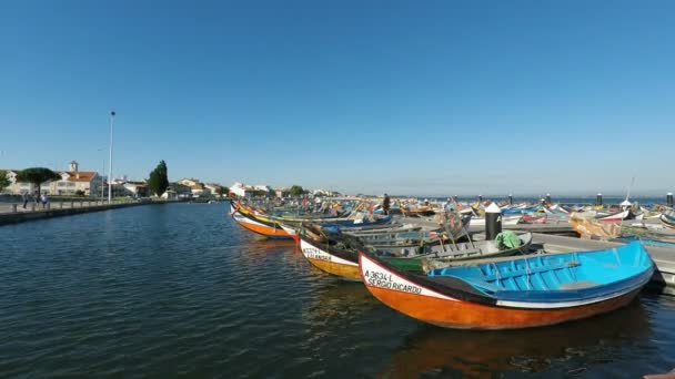 Aveiro Portugal Circa Oktober 2018 Traditionele Moliceiro Fisher Boten Haven — Stockvideo