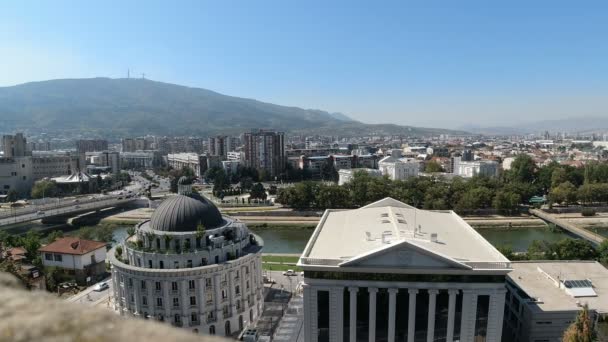 Skopje Makedonia Sekitar September 2019 Pemandangan Atas Skopje Dari Benteng — Stok Video