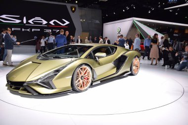 Frankfurt, Almanya, 10 Eylül 2019: Lamborghini Sian Fkp 37 Iaa 2019