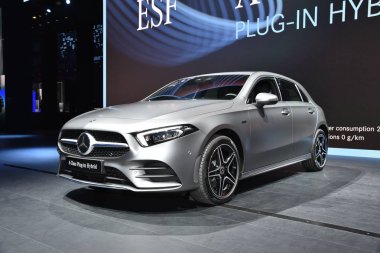 Frankfurt, Almanya, 10 Eylül 2019: Mercedes A-Sınıfı Eklenti Melezi Iaa 2019
