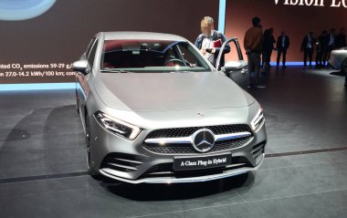 Frankfurt, Almanya, 10 Eylül 2019: Mercedes A-Sınıfı Eklenti Melezi Iaa 2019
