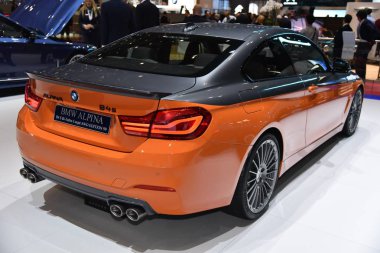 Cenevre, İsviçre - Mart 06, 2019: Bmw Alpina B4 S - Cenevre Uluslararası Otomobil Fuarı 2019