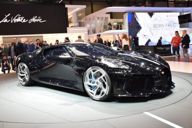 Cenevre, İsviçre - 05 Mart 2019: Bugatti La Voiture Noire - Cenevre Uluslararası Otomobil Fuarı 2019
