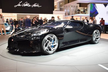 Cenevre, İsviçre - 05 Mart 2019: Bugatti La Voiture Noire - Cenevre Uluslararası Otomobil Fuarı 2019