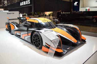 Cenevre, İsviçre - 3 Mart 2019: Ginetta G58 - Cenevre Uluslararası Otomobil Fuarı 2019