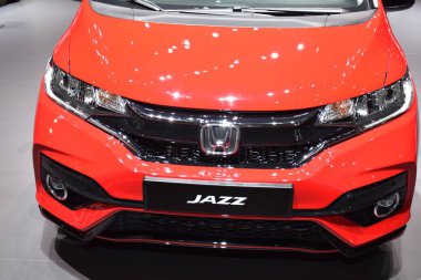 Cenevre, İsviçre - 05 Mart 2019: Honda Jazz - Cenevre Uluslararası Otomobil Fuarı 2019