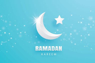 Ramazan Kareem tebrik kartı Kağıt arka plan sanat. EID mübarek ay ve yıldız çizim tasarım afiş. Kullanım İslam el ilanı, afiş, broşür, satış için.