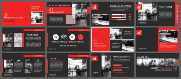 Plantillas Presentación Diapositivas Rojas Negras Fondo Elementos Negocio Infográficos Uso — Vector de stock