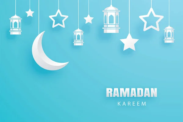 Ramadan Kareem Kartki Papieru Sztuka Tło Ilustracja Projekt Transparent Eid — Wektor stockowy