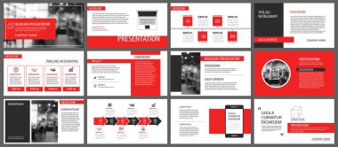 Kırmızı ve beyaz arka plan üzerinde slayt Infographic için öğe. Sunu şablonu. İş faaliyet raporu, el ilanı, Kurumsal Pazarlama, broşür, reklam, broşür, modern tarz için kullanın.