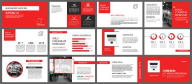 Kırmızı ve beyaz arka plan üzerinde slayt Infographic için öğe. Sunu şablonu. İş faaliyet raporu, el ilanı, Kurumsal Pazarlama, broşür, reklam, broşür, modern tarz için kullanın.