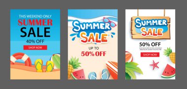 Yaz satış afiş şablonlar. Kağıt Sanat ve el sanatları tarzı. E-posta, haber bülteni, Web sitesi, mobil reklamlar, indirim, kupon, poster için vektör çizimler.