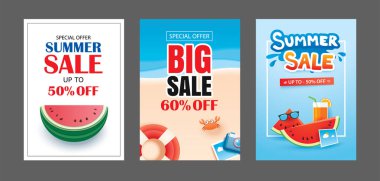 Yaz satış afiş şablonlar. Kağıt Sanat ve el sanatları tarzı. E-posta, haber bülteni, Web sitesi, mobil reklamlar, indirim, kupon, poster için vektör çizimler.