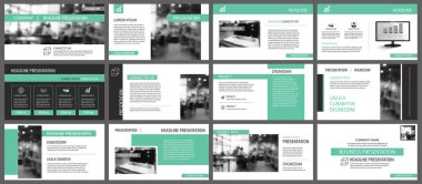 Yeşil sunu şablonları slayt infographics öğeleri arka plan için. İş faaliyet raporu, el ilanı tasarımı, kurumsal pazarlama, broşür, reklam, broşür, modern tarz için kullanın.