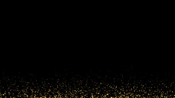 Abstrato Partículas Ouro Brilho Fundo Horizontal Fogo Faz Faíscas Céu — Vídeo de Stock
