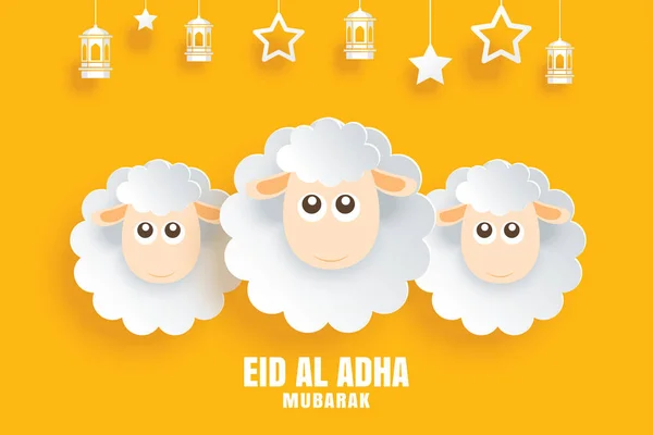 Eid Adha Mubarak Biglietto Celebrazione Con Pecore Carta Arte Sfondo — Vettoriale Stock