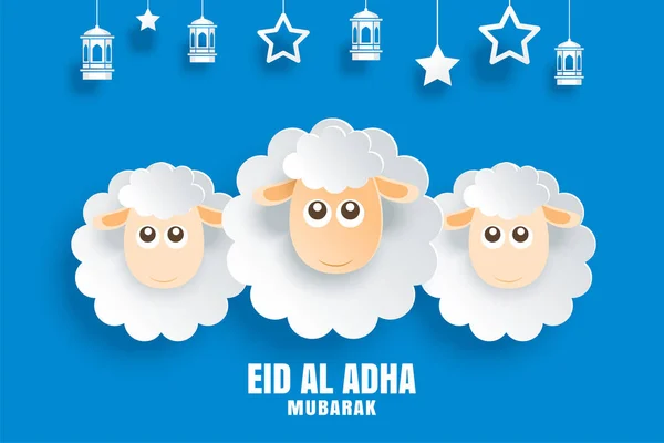 Eid Adha Mubarak Biglietto Celebrazione Con Pecore Carta Arte Sfondo — Vettoriale Stock