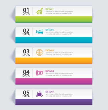 5 veri şablonu ile yatay kağıt dizindeki Infographics sekmesi. Vektör çizim arka plan. İş akışı düzen, iş adım, banner, web tasarım için kullanılabilir.