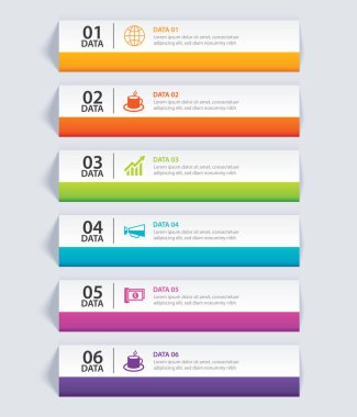 6 veri şablonu ile yatay kağıt dizindeki Infographics sekmesi. Vektör çizim arka plan. İş akışı düzen, iş adım, banner, web tasarım için kullanılabilir.