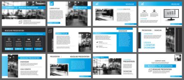 Mavi ve beyaz arka plan üzerinde slayt Infographic için öğe. Sunu şablonu. İş faaliyet raporu, el ilanı, Kurumsal Pazarlama, broşür, reklam, broşür, modern tarz için kullanın.