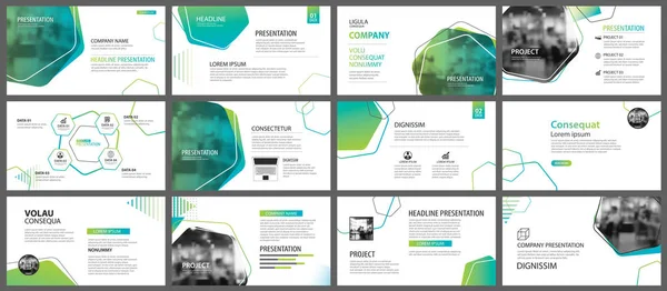 Groene Geometrische Dia Presentatie Sjablonen Infographics Achtergrond Gebruik Voor Zakelijke — Stockvector