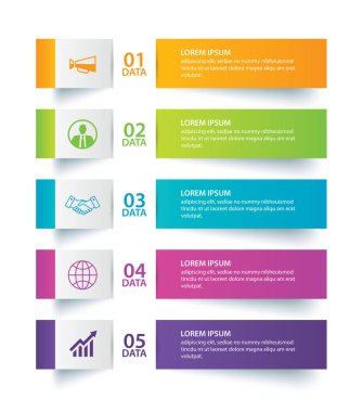 5 veri şablonu ile yatay kağıt dizindeki Infographics sekmesi. Vektör çizim arka plan. İş akışı düzen, iş adım, banner, web tasarım için kullanılabilir.