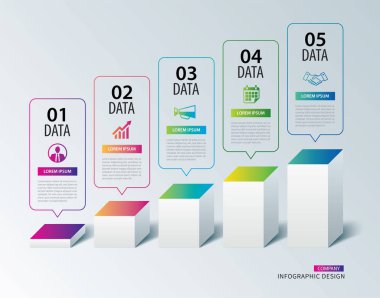 Infographics 5 veri şablonu ile kare kağıt kutu. Vektör çizim arka plan. İş akışı düzen, iş adım, etiket, banner, web tasarım için kullanılabilir.