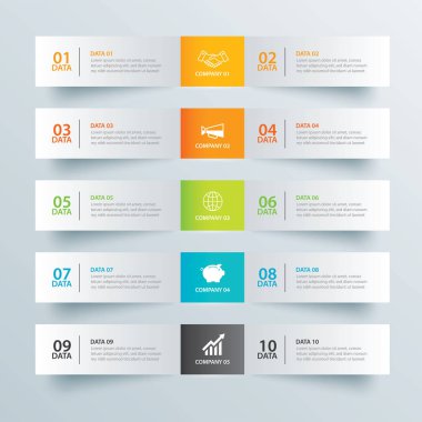 Infographics sekmesinde yatay kağıt Dizin 10 veri şablonu ile. Vektör çizim arka plan. İş akışı düzen, iş adım, banner, web tasarım için kullanılabilir.