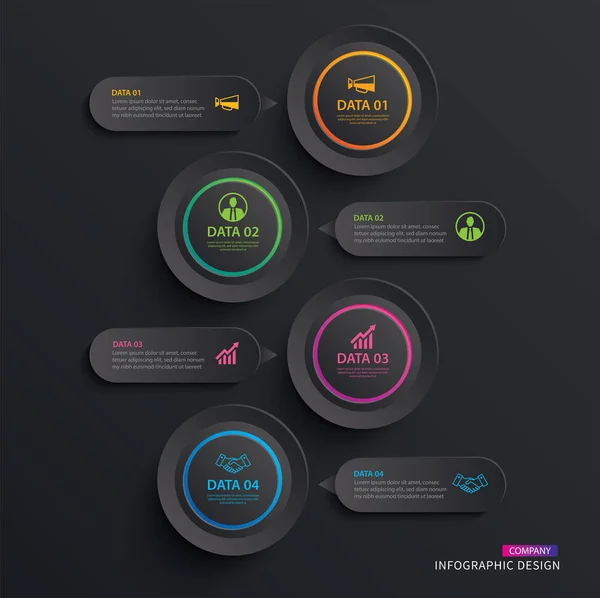 Infographics Cirkel Papper Med Vertikala Datamall Mörk Bakgrund Vektor Illustration — Stock vektor