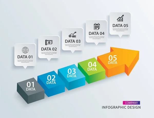 Paso Línea Tiempo Flecha Infografías Con Plantillas Datos Vector Proceso — Archivo Imágenes Vectoriales