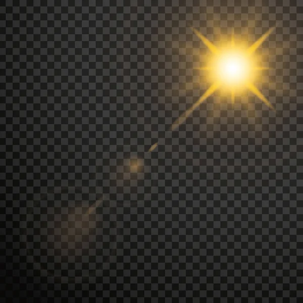Прозрачные Блики Объектива Светятся Светом Звезда Сверкает Золотом — стоковый вектор
