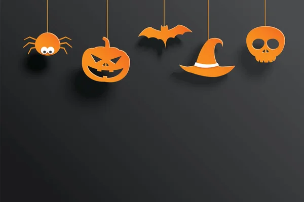 Papel Naranja Halloween Colgado Fondo Oscuro Uso Para Tarjeta Felicitación — Vector de stock