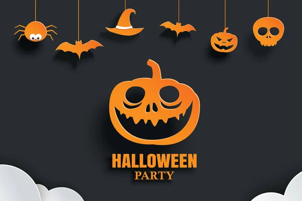 Papel Naranja Halloween Colgado Fondo Oscuro Uso Para Tarjeta Fiesta — Vector de stock