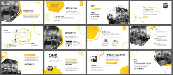 Presentatie Dia Indeling Achtergrond Gele Oranje Kleurovergang Geometrische Ontwerpsjabloon Gebruik — Stockvector