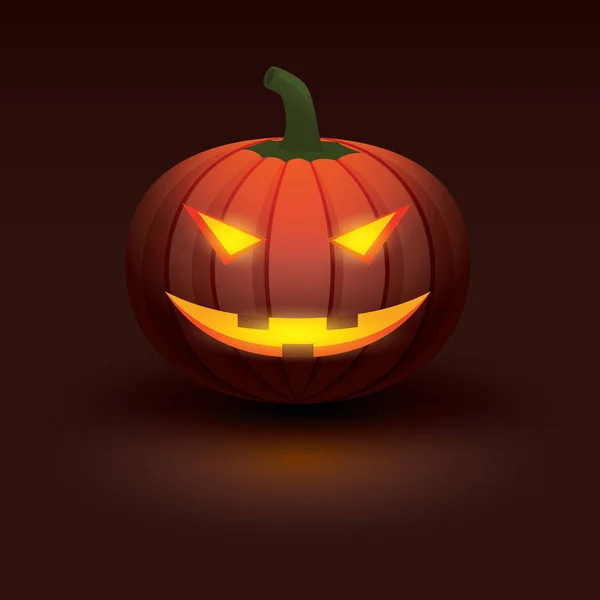 Halloween Tök Fény Ragyogott Mosolygó Arc Sötét Háttér — Stock Vector