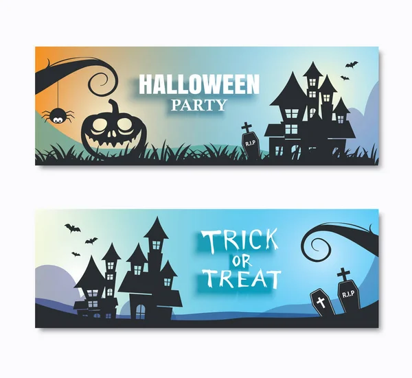 Halloween Party Invitations Banner Greeting Cards Paper Art Background — Stock Vector