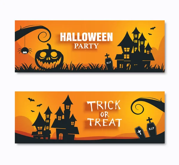 Halloween Party Einladungen Banner Und Grußkarten Hintergrund Der Papierkunst — Stockvektor