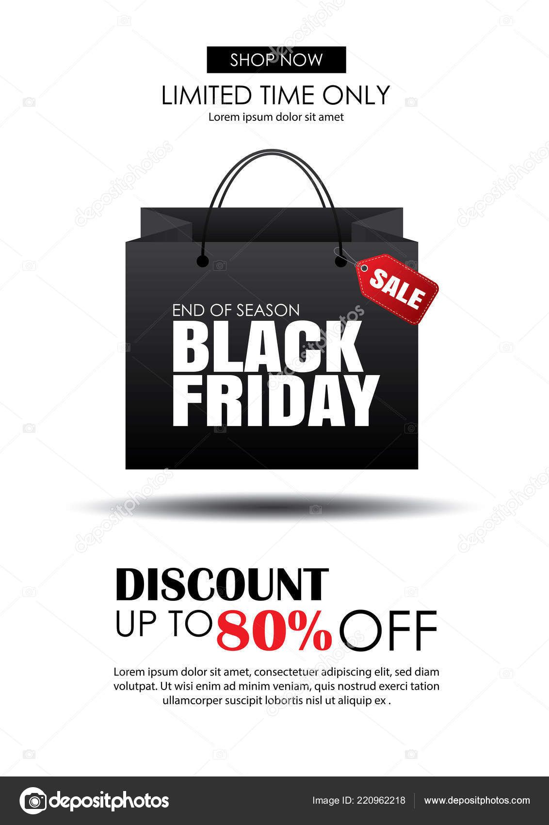 black friday sale flyer template white background shopping bag use