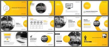Sunum ve slayt düzeni arka plan. Sarı ve turuncu degrade daire şablonu tasarlayın. İş faaliyet raporu, el ilanı, pazarlama, broşür, reklam, broşür, modern tarz için kullanın.