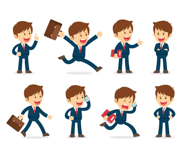 Set Businessman Working Character Design Flat Office Cartoon Illustration Isolated — Stock Vector