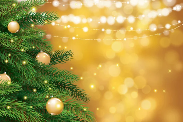 Kerstboom Met Goud Bokeh Lichten Achtergrond Wazig Vectorillustratie Voor Cover — Stockvector