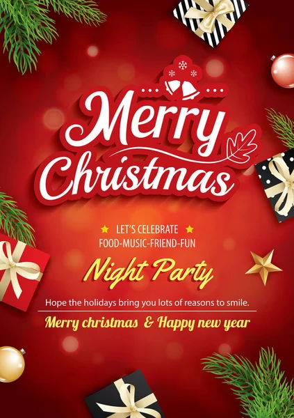 Καλά Χριστούγεννα Ευχετήριας Κάρτας Και Κόμμα Κόκκινο Φόντο Πρόσκληση Θέμα — Διανυσματικό Αρχείο